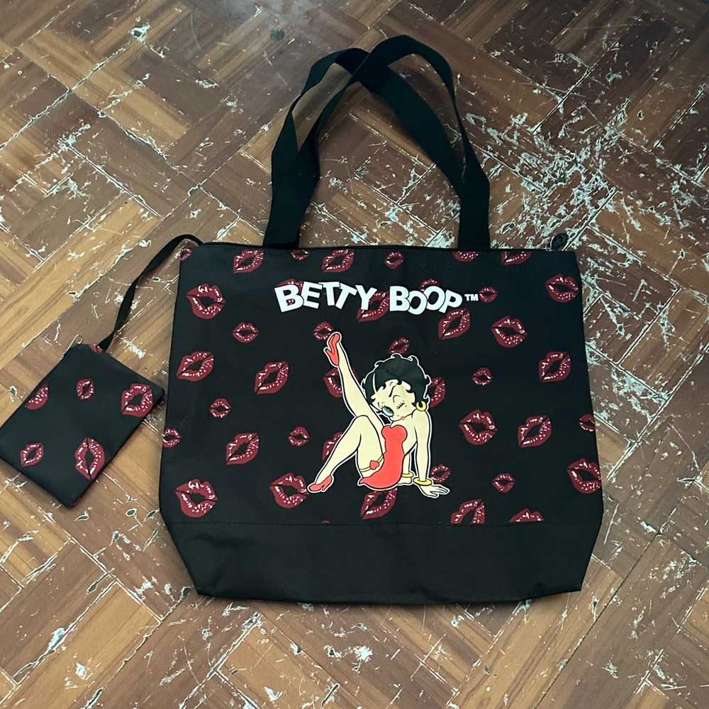 NWOT vintage Betty Boop Black Tote with Red Lips Design - Picture 12 of 12